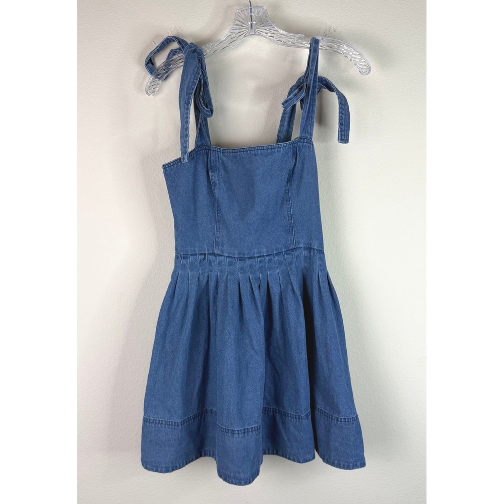 Shoe Fly Dress Womens Small Blue Denim Fit and Flare Tie Shoulder Adjustable